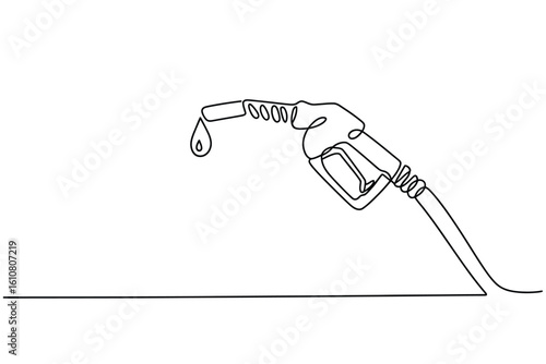 Single line drawing of a fuel pump nozzle with a droplet of fuel