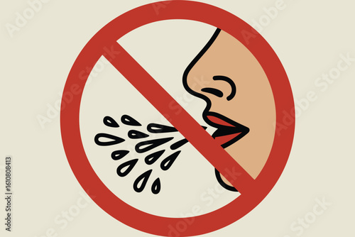 No spitting sign illustration showing a person s mouth spitting droplets