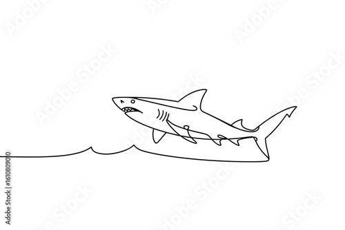 Minimalist line drawing of a shark breaching the water