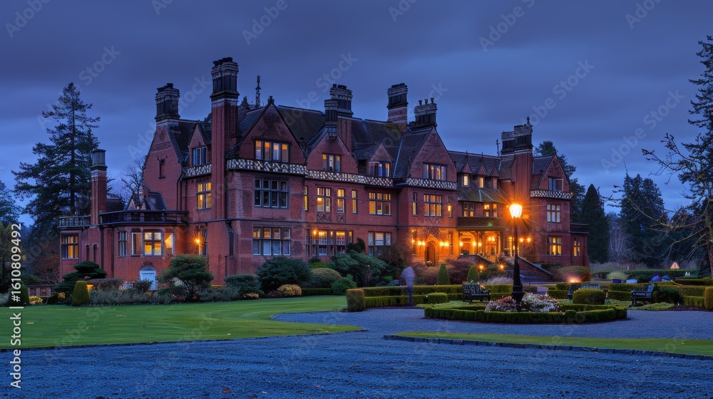 Naklejka premium Large mansion at night