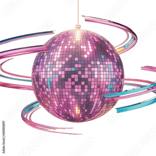 Vibrant Disco Ball with Swirling Colorful Accents for a Fun Celebration or Retro Dance Party Atmosphere and Festive Mood