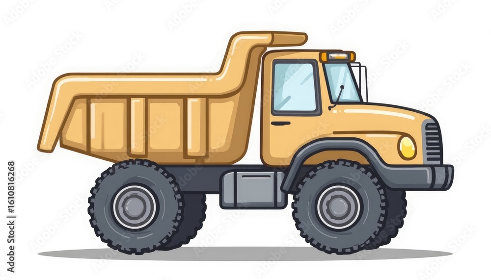 Fototapeta premium Stylized Yellow Dump Truck Illustration with Bold Outlines and Clean Design