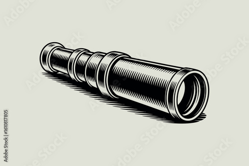 Vintage brass telescope drawing on a light background