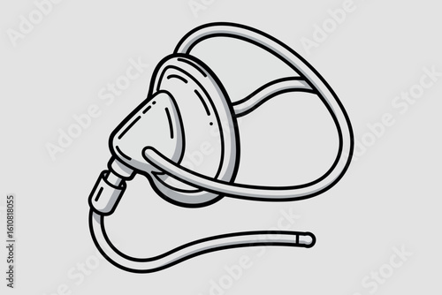 Hand drawn illustration of a medical oxygen mask with tubing