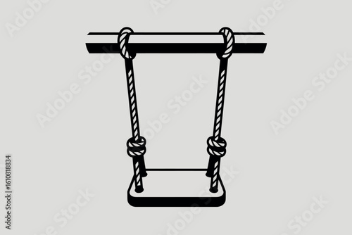 Simple illustration of a wooden swing hanging from a horizontal bar