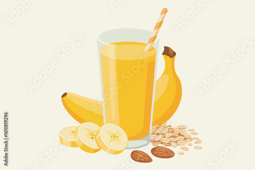 Healthy banana smoothie with oats and almonds for breakfast