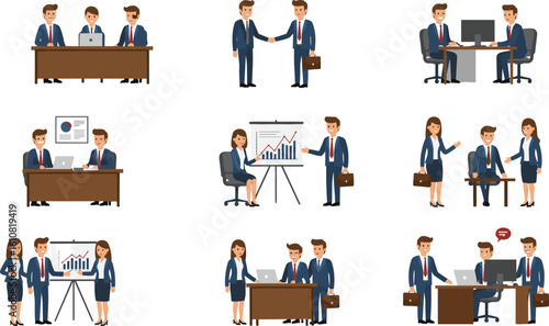 Business meeting teamwork, professional office people, corporate discussion group, business handshake deal, presentation collaboration, office coworkers, business communication, team project, 