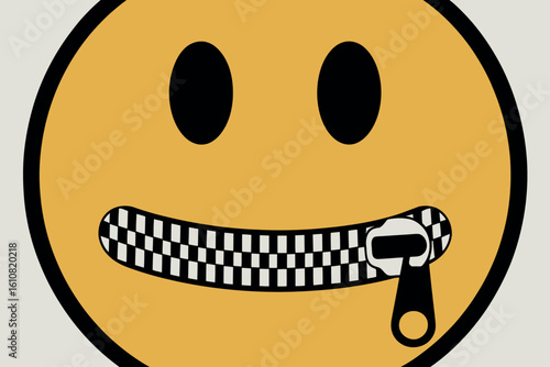 Yellow smiley face with a zipper for a mouth