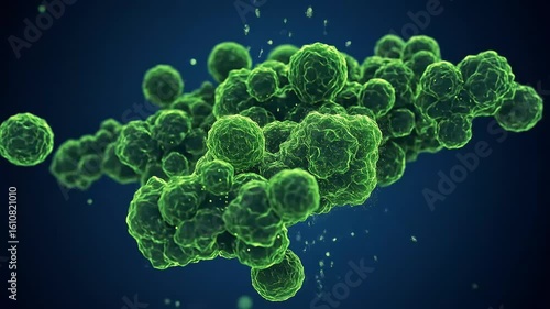 Close-up view of vibrant green bacteria in a microscopic environment, showcasing intricate details