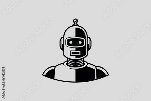 Retro robot head illustration with a classic sci fi design
