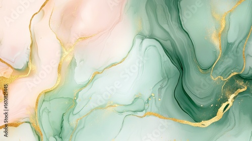 Wallpaper Mural Abstract art with flowing green, pink, and gold paint. Torontodigital.ca
