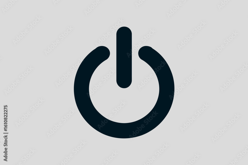 Simple dark power button icon on a light gray background Simple dark power button icon on a light gray background