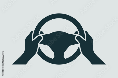 Hands holding a car steering wheel for driving and control