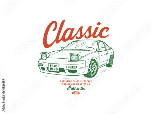 classic car, design t-shirt streetwear clothing, vector typography, perfect for modern apparel
