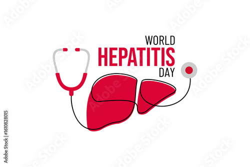Vector illustration of stock images and symbols for World Hepatitis Day. Templates for use on logos, backgrounds and backdrops. Vector image of a liver organ with world map and stethoscope