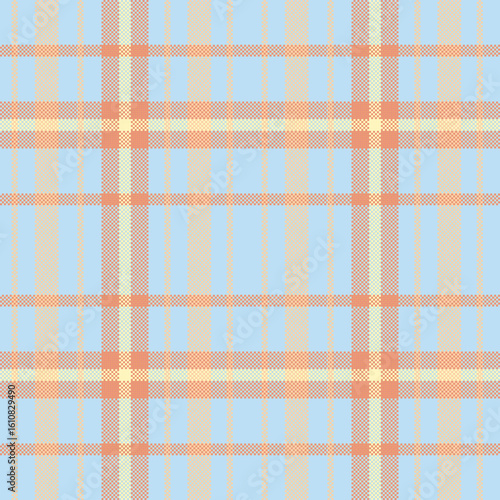 A vibrant tartan featuring orange, beige, and light blue  base. The bold and festive design is ideal for traditional wear or seasonal décor.