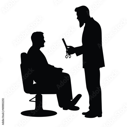 Barber cutting clients hair with scissors in a salon vector