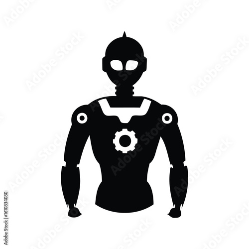Silhouette of a vintage style robot standing in front facing position