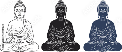Serene Buddha meditating in traditional posture, radiating peace and spiritual calm