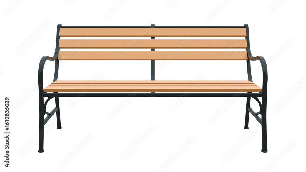 Classic park bench rendered in neutral tones, a timeless piece of outdoor furniture offering a Classic park bench rendered in neutral tones, a timeless piece of outdoor furniture offering a