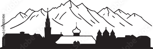 Innsbruck Skyline Silhouette Golden Roof Nordkette Mountains Austrian Alpine City Vector in Black