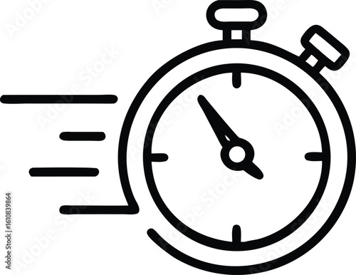Single icon vector art of a stopwatch icon with motion lines indicating speed and fast movement, isolated on a transparent background