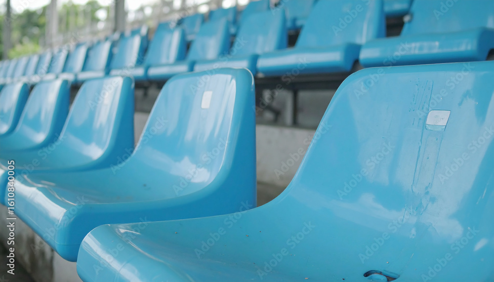 Fototapeta premium Empty Blue Stadium Seats in Rows
