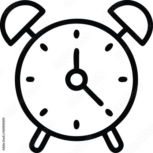 Single icon vector art of an alarm clock icon with bells and a clock face, representing time and waking up, isolated on a transparent background