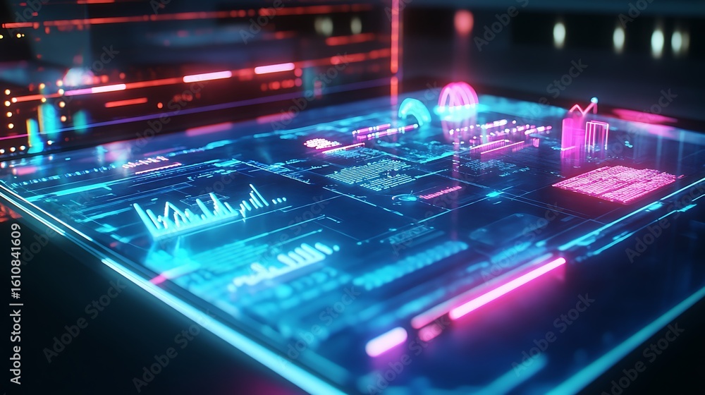 Obraz premium Modern vibrant display shows dynamic financial data analysis