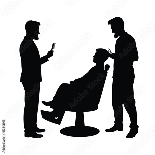 Barbers cutting hair in a salon haircut scissors