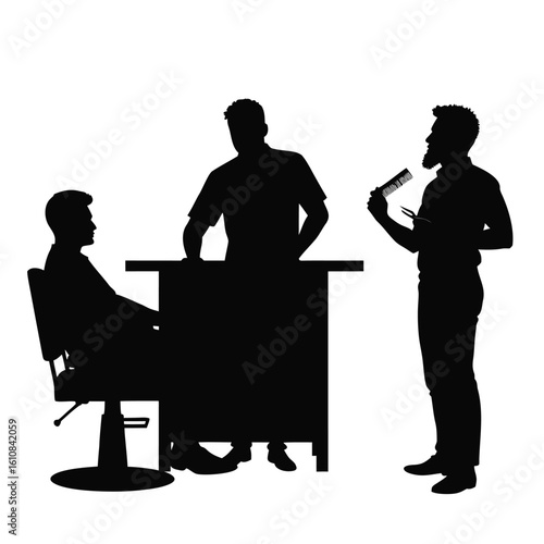 Barbershop scene with clients and barber salon haircut