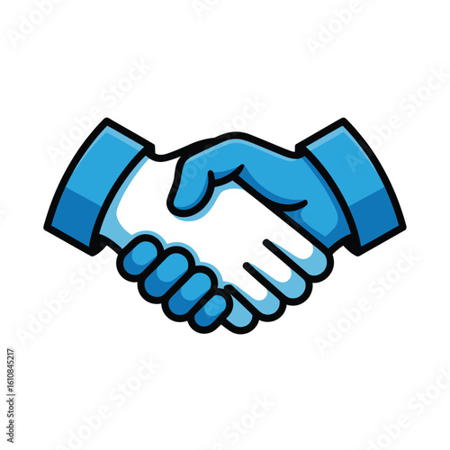 Cartoon illustration of two hands shaking in agreement and partnership