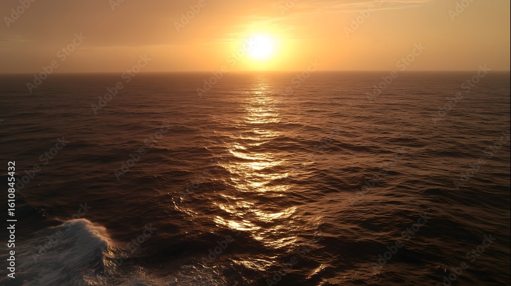 Naklejka premium Red and Orange Sunset over Calm Waters – Generative AI