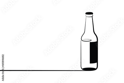 Minimalist illustration of a glass bottle with a black label and long shadow