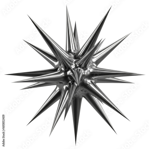 Abstract 3D Render of a Metallic Spiky Sphere