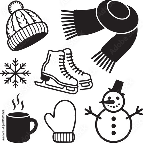 Winter Warmth A Collection of Seasonal Icons Depicting Cold Weather Comforts and Holiday Cheer