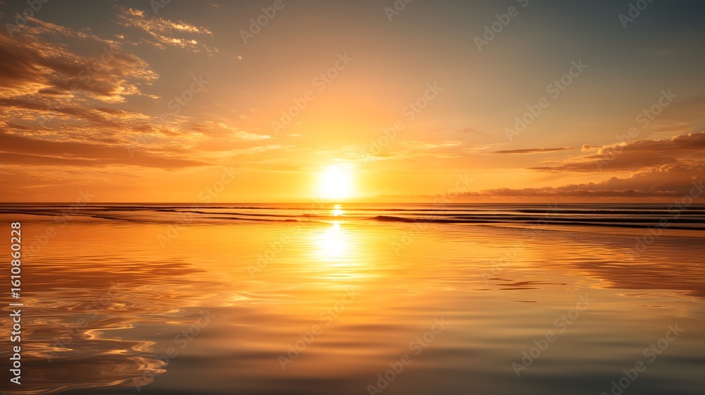 Fototapeta premium Warm Tones of Sunset over the Sea – Generative AI