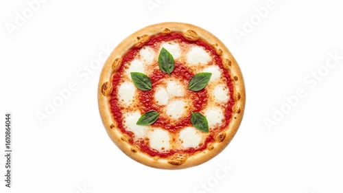 Rotating top view margherita pizza isolated on white background. 4k animation video.