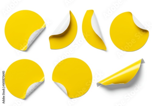 Group of wrinkled yellow circular stickers