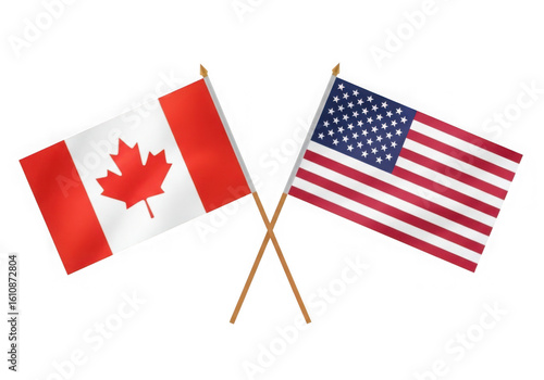 Canada and usa flags crossed friendship isolated on transparent background