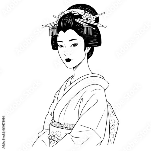 Geisha Vector Line Art Style
