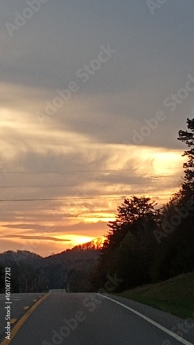 sunset on the road