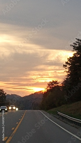 sunset on the road