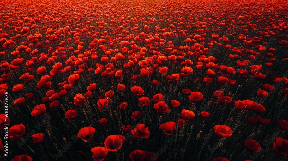 Obraz premium Lush field of vibrant red poppies.