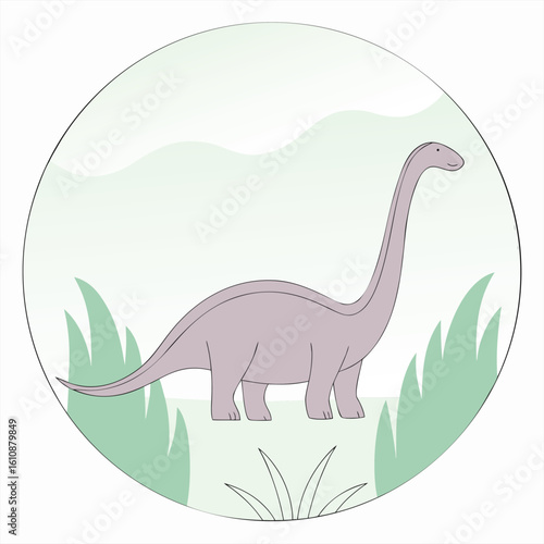 Watercolour diplodocus grazing soft tones.