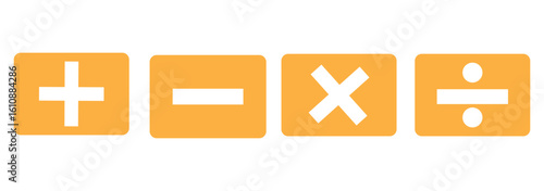 Basic mathematical symbol. Plus, minus, multiply, divide icon set. Plus and minus icon set. Math symbol.