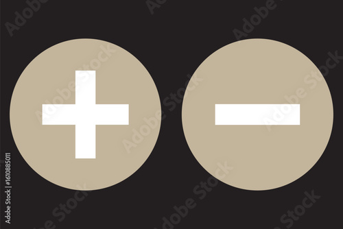 Round plus and minus icons set with different thicknesses. Vector.