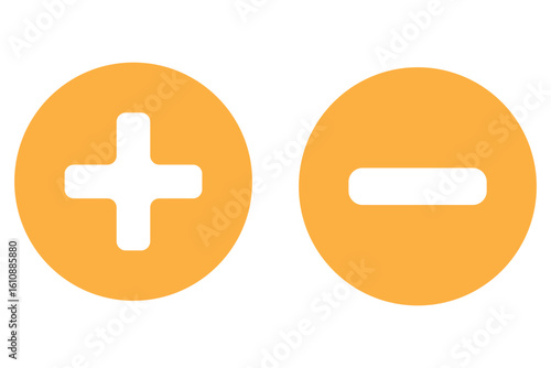 Round plus and minus icons set with different thicknesses. Vector.