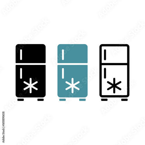 refrigerator, fridge, icon, vector, appliance, freezer, kitchen, cold, cooling, snowflake, electric, household, silhouette, outline, blue, black, food, storage, chill, temperature, modern, doubledoor,