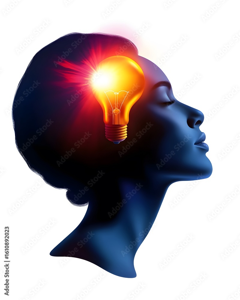 Glowing Idea: A Woman's Silhouette with an Illuminated Lightbulb Glowing Idea: A Woman's Silhouette with an Illuminated Lightbulb